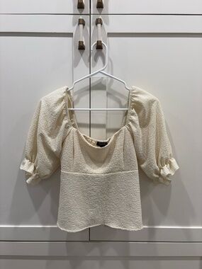 Originality Cream Puff Sleeve Textured Cottagecore Blouse